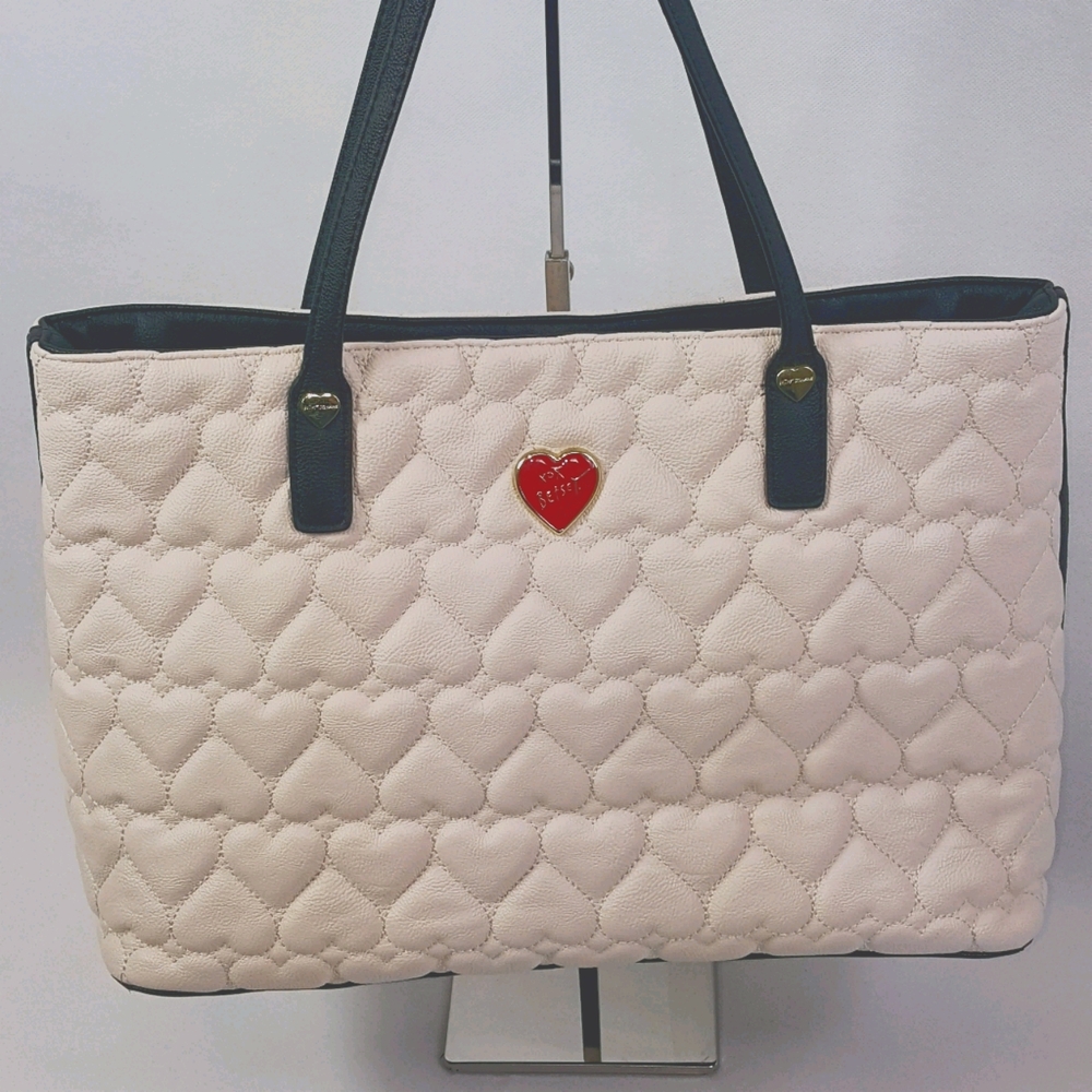Betsey Johnson Faux Leather Quilted Heart Satchel - Picture 1 of 12